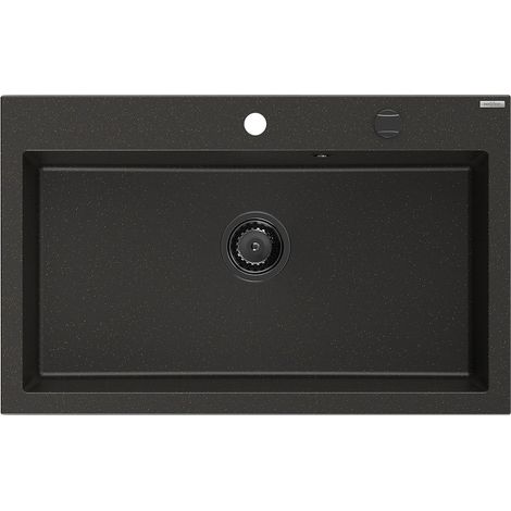 Mexen Elix fregadero de granito de 1 cámara 800 x 500 mm, negro/dorado metálico, sifón negro - 6527801005-75-B (1/5)