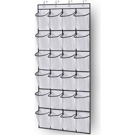 Étagère à Chaussures Murale pour Porte – 24 Poches Gain de Place avec 3 Crochets Intégrés – Rangement Cuisine, Chambre, Entrée – Blanc (1/4)