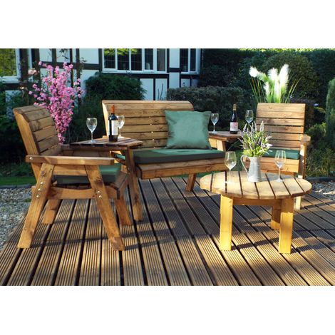 Four Seater Set Round with Cushions - W310 x D150 x H98 - Fully Assembled - Green