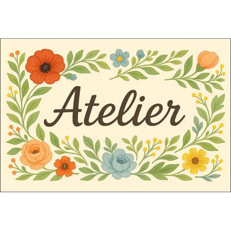 Plaque de Porte Fleurie en Métal  Atelier (1/2)