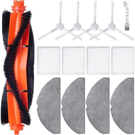 Kit d'accessoires pour aspirateur robot Xiaomi S20 Pièces de rechange, 1 brosse à rouleau principal, 4 filtres HEPA, 4 tampons de nettoyage, 4 brosses latérales, 1 brosse (14 pièces) (1/4)