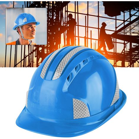 Casque de chantier ventilé en ABS avec bandes réfléchissantes (bleu) (1/5)