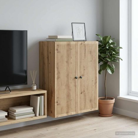 Armoire murale de rangement 2 portes en bois d’ingénierie chêne 66 x 34,5 x 90 cm - PANGIVO (1/5)