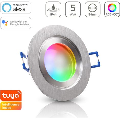 Einbauspot IP44 rund starr - Farbe: Alu-gebürstet - LED Leuchtmittel: GU10 5W RGB+CCT Smart Tuya (1/4)