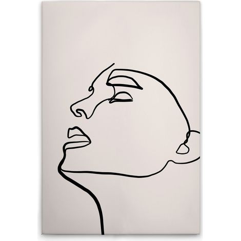 Leinwandbild Gesicht Oneliner M1-No.51351 - Kunstdruck auf Leinwand in Creme Schwarz - Wandbild 30 x 45 cm (1/5)