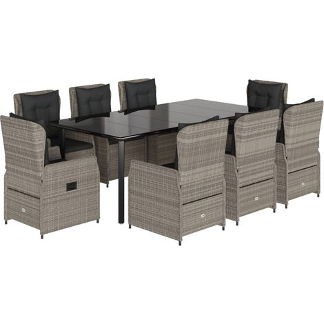 Maison Exclusive - Set Pranzo da Giardino 9pz con Cuscini Grigio Chiaro Polyrattan