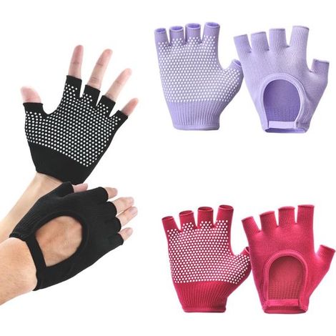 Set di 3 paia di guanti da yoga antiscivolo - Senza dita/con impugnatura in silicone - Multicolore (1/4)