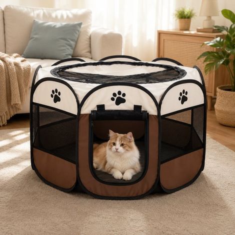 Parc pliable pour chiots et chats - 73 x 73 x 43 cm - Cage de jeu portable - Intérieur et extérieur - Blanc (1/5)