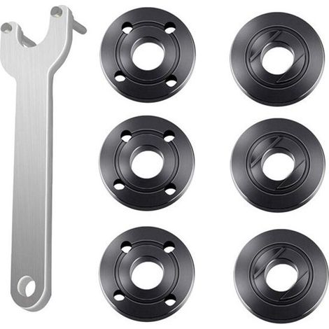 Set di 7 chiavi per flange per smerigliatrici angolari, dado di bloccaggio in metallo, 1 chiave per smerigliatrice angolare, 6 dadi per flange, compatibile con Dewalt, Bosch, Black & Decker, Ryobi e M (1/4)