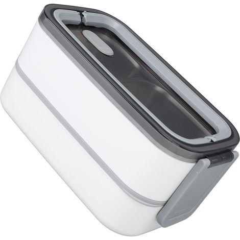 Boîte à bento 2 compartiments 1400 ml, isotherme en acier inoxydable, compartiments étanches, idéale pour le bureau (blanche). (1/5)