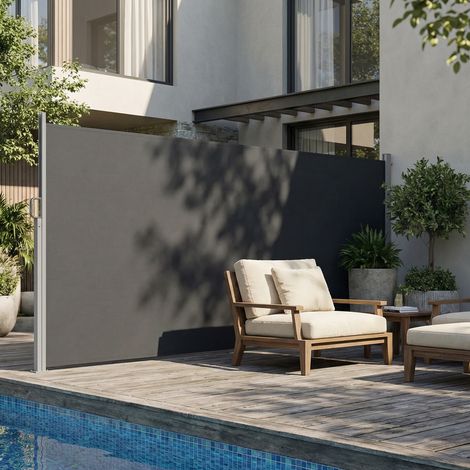 Store latéral extensible, brise-vue pour espaces extérieurs, hydrofuge, protection UV 50+, 420 x 185 cm, gris foncé