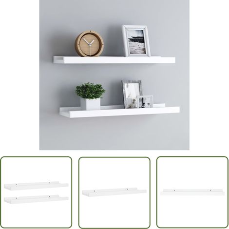 The Living Store Étagères à rebord pour cadre photo 2 pcs Blanc 40x9x3 cm MDF - Étagères Murales - Étagères Déco - Rangement Mural - Décoration Murale - Supports Photos (1/5)