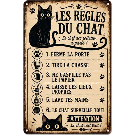 Plaque Metal Vintage 20x30 cm, Deco Toilette Chat Noir, Decoration Wc (1/5)