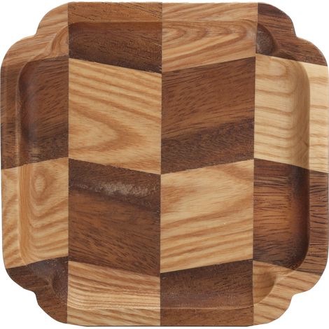 Holztablett für Tee, Desserts, Obst, Salat, Brot, Küchenutensilien 15x15cm (1/5)
