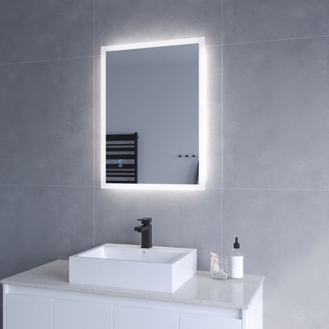 Beleuchteter Badspiegel LED Lichtspiegel 60x80cm ECHOS Typ B Touch Sensor Dimmbar Spiegelheizung Kaltweiß 6400K AQUABATOS (1/5)