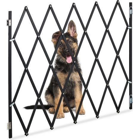 Relaxdays Hundeabsperrgitter, ausziehbar bis 130 cm, 87,5-100 cm hoch, Bambus, Hunde Schutzgitter, Treppe & Tür, schwarz