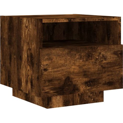 Mesita de noche con luces LED y cajón 40 x 39 x 37 cm madera de ingeniería marrón DEC033175 (1/5)