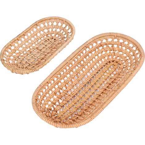 Set aus 2 vietnamesischen geflochtenen Rattan-Körben, Brotkorb, Aufbewahrungskorb fürs Wohnzimmer, Obstkorb, Tischdekoration. (1/5)