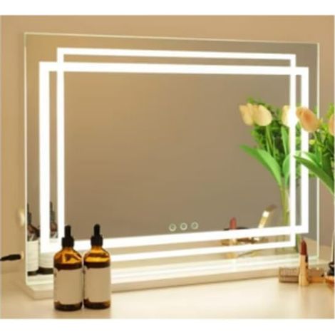 Miroir de Maquillage avec éclairage LED, 3 Modes de Couleur et Fonction variateur d'intensité, contrôle Tactile Intelligent, Miroir cosmétique pour Coiffeuse, Chambre à Coucher