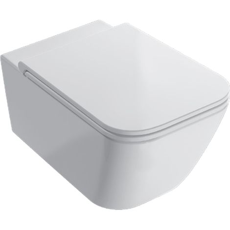 Vaso sospeso senza brida in ceramica 56x36 cm Globo Stone STS06BI  Bianco - Ceramica - Con copri wc soft close