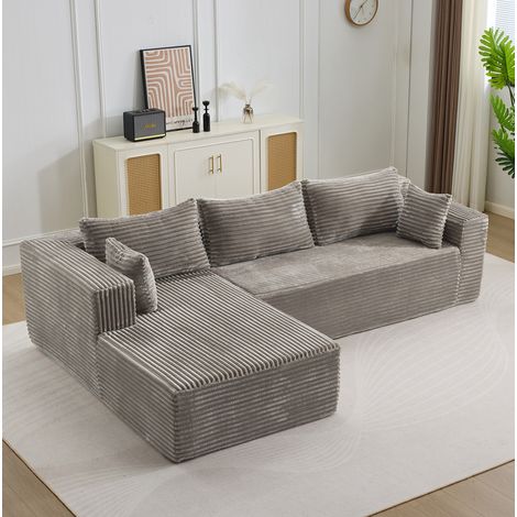 Divano angolare modulare in velluto a coste grigio 279 x 179 x 83 cm senza montaggio DESVIAE (1/5)