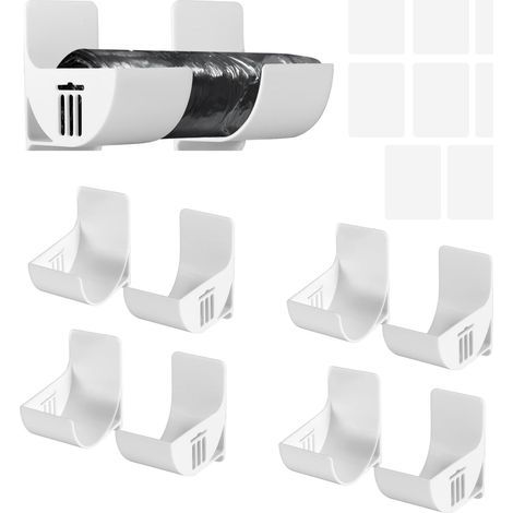 4 Paires Support Sac Poubelle Film Alimentaire Support Rangement Porte Adhésif étagère Murale Boîte Plastique Support Mural pour Sac Poubelle Distributeur pour Armoire Cuisine Bain (Blanc) (1/5)