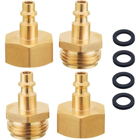 4 PièCes Adaptateur de Soufflage RV Compresseur D'Air 1/4 Pouces Prise de Connexion Rapide au Robinet de Tuyau D'Arrosage GHT 3/4 Pouces pour Bateau,