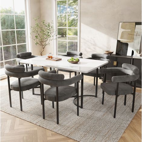 Sillas de comedor, pack de 6, 70 x 62 x 84 cm, gris oscuro, tapizado efecto ante, HAVRYA (1/5)