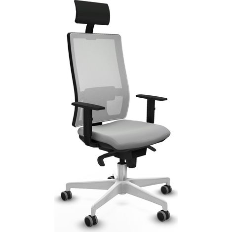 Horna sincro malla blanca similpiel gris claro brazos 1D base blanca cabecero fijo ruedas 65mm engomadas (1/5)
