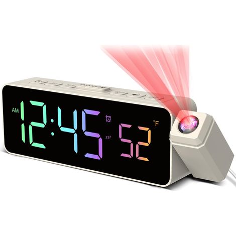 Réveil numérique avec projecteur à 180°, Affichage de température, écran LED, 4 Niveaux de luminosité, 3 Niveaux de Volume, Fonction Snooze de 9 Minutes, Format 12/24H, réveil avec Projection (1/5)