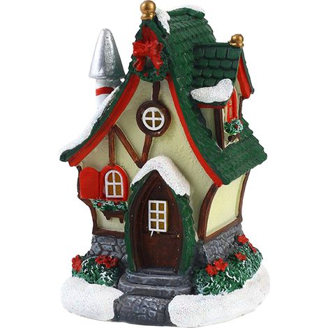 (D3-1 Grande Maison Style) Décoration de Noël, Petite maison lumineuse et musicale, Bottes cadeaux, Ornement de Noël (1/2)