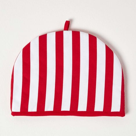 HOMESCAPES Tea Cosy Double Design Red Stripes Teapot Warmer (1/5)