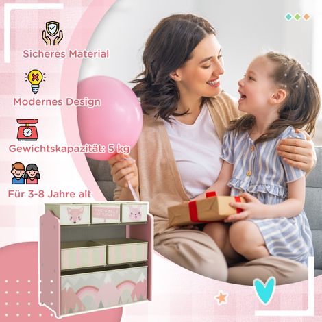 mit 6 Stoffboxen, niedliches Motiv, 63x30x66 cm, Rosa (1/5)