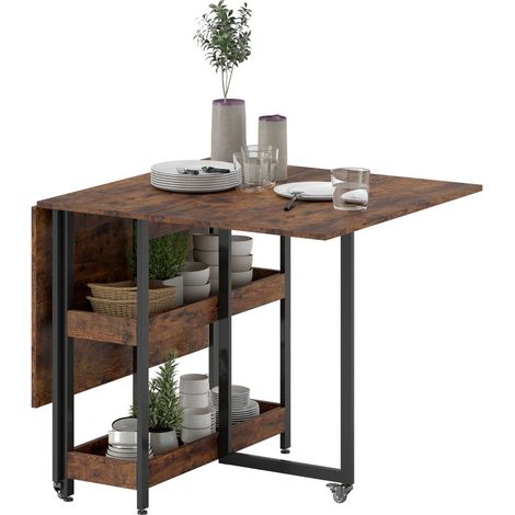 Table à manger pliante Ariaiel table industrielle extensible brun rustique (1/5)