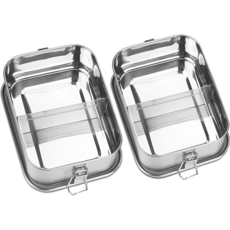 Randaco Auslaufsichere Brotdose aus Edelstahl, Lunchbox mit festem Verschluss und Fächern 1200ml+1400ml (1/5)