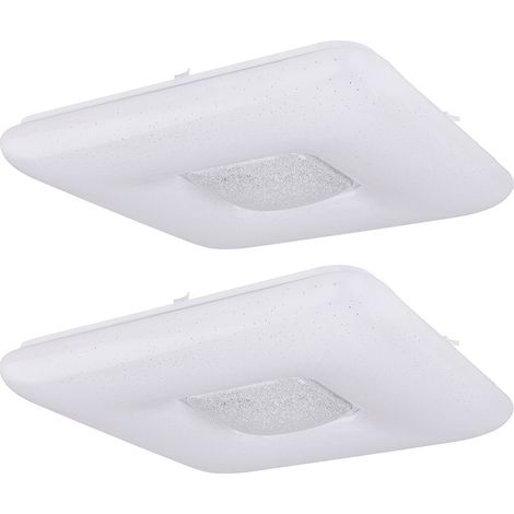 LED Deckenleuchte Sternenhimmel Deckenlampe Wohnzimmerleuchte Esszimmerlampe, Kristalle klar, Metall Chrom, 24 W 1600lm 3000K, L x B x H 43 x 43 x 8 cm, 2er Set
