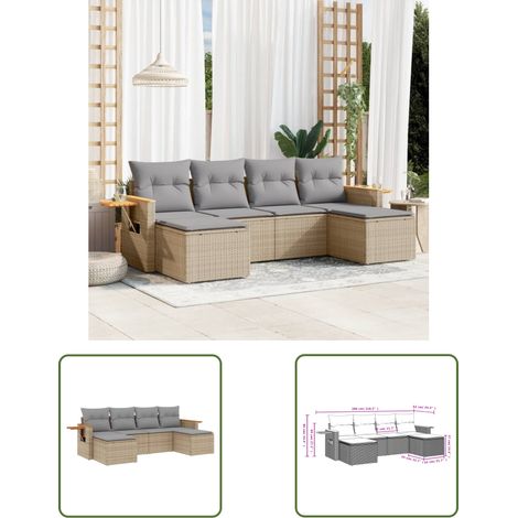 The Living Store 6-tlg. Garten-Sofagarnitur mit Kissen Beige Poly Rattan - Gartenmöbel Set - PE-Rattan Möbel - Outdoor Sofa - Lounge Set - Esszimmergarnitur (1/3)