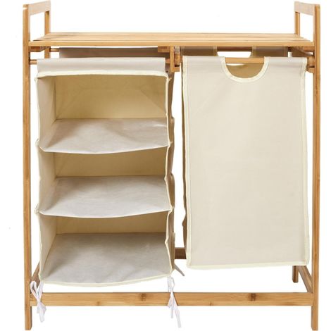 CALICOSY - Rangement salle de bain 4 compartiments en bambou et tissu L77 cm - ELYO (1/5)