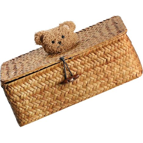 Khakifarbene, gewebte Box mit gemustertem Deckel für Accessoires (1/2)