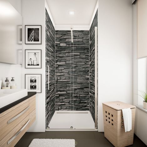 Schulte – Panneau mural de douche parement ardoise – Lot de 3 panneaux 100 x 210 cm – Étanches et faciles à poser – Résistance chaleur jusqu'à 100°C