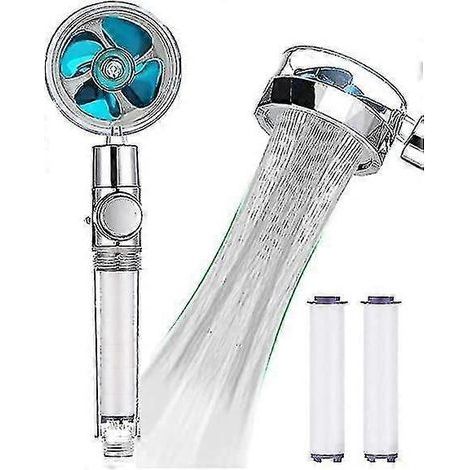 Pommeau de douche à main turbocompressé, pommeau de douche à hélice, haute pression, économie d'eau, avec bouton pause, rotation à 360°-Blue (1/4)