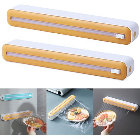 Distributeur De Film Alimentaire Magnétique Boîte De Rangement Avec Coupe-Film Étirable Accessoires De Cuisine 2 en 1 2pcs Jaune (1/5)