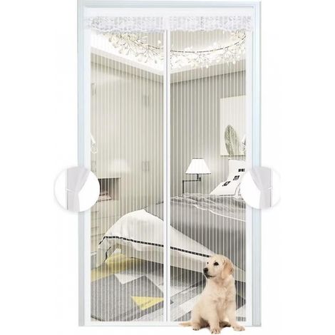 BEBUSINGOTO Weißer magnetischer Moskitonetz-Netzvorhang, vollständig geschlossene Tür für Balkon, einfache Installation, 100 x 210 cm