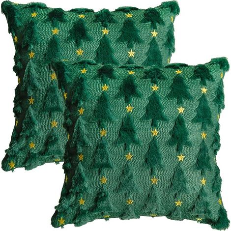 Housses de coussin vert or motifs de pins 45x45 cm velours pelucheux chambre à coucher (1/5)