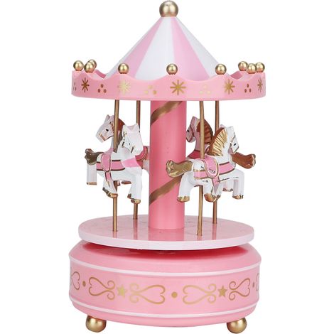 Boîte à musique Merry Go Round Carrousel Cadeau Noël Mariage Anniversaire Décoration Rose (1/5)