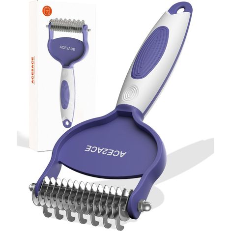 Peigne pour chiens et chats, brosse sous poils pour chien et chat, râteau double face pour sous-poil d'animaux, peigne démêlant pour enlever les nœuds et les poils morts, bleu (1/5)