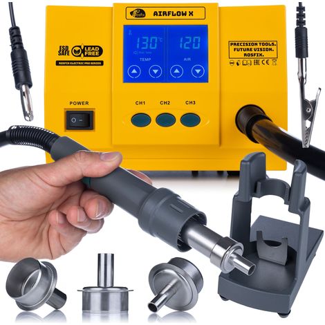 Rosfix AirFlow X – SMT Lötstation  1300W Touch LCD TurboPro  3 Kanäle  Bürstenloser Turbinenmotor  Auto Sleep  Bleifrei  Elektronik Reparatur Set