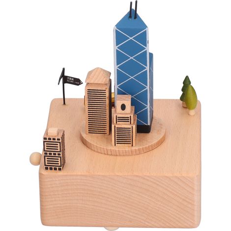 Innovative Spieluhr aus Buchenholz im architektonischen Stil, ideales Geschenk für Büro und Zuhause, dekorative Spieluhr (1/5)