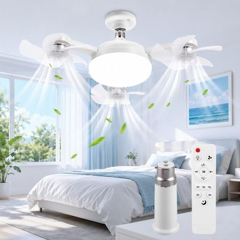 Ventilateur Plafond avec Lumière, Drone Plafonnier Ventilateur Ampoule LED 50W Silencieux Ventilateurs Lustre Lampe Ventilo E27, 3 Vitesses, 3 Couleurs Dimmable pour Chambre, Salon, Couloir