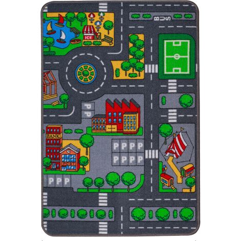 Tapis de jeu enfant circuit voiture 67x100cm – Polyester multicolore – Stimule l'imagination et le jeu créatif – Fornord (1/3)